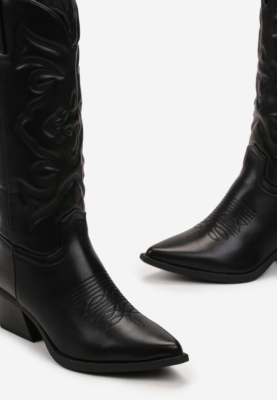 Czarne Kozaki Kowbojki z Przeszyciami i Szpiczastym Noskiem Taoi 5