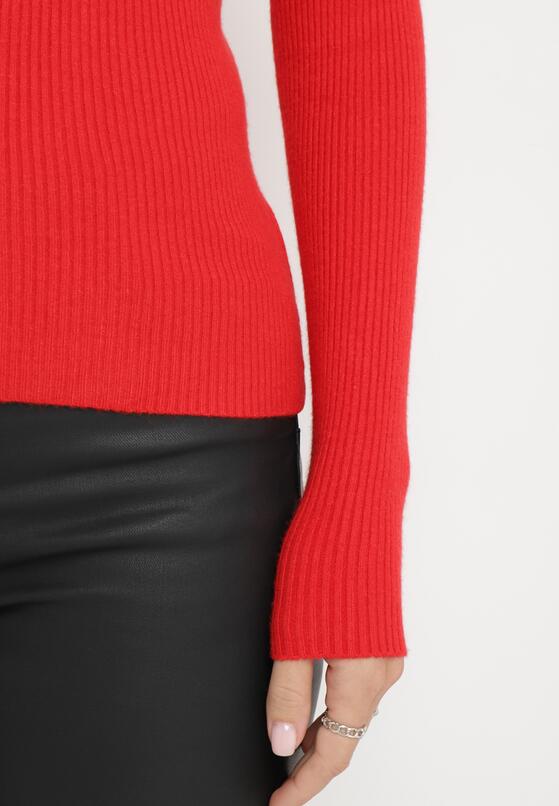 Czerwony Sweter z Okrągłym Dekoltem Prążkowany Umame 5