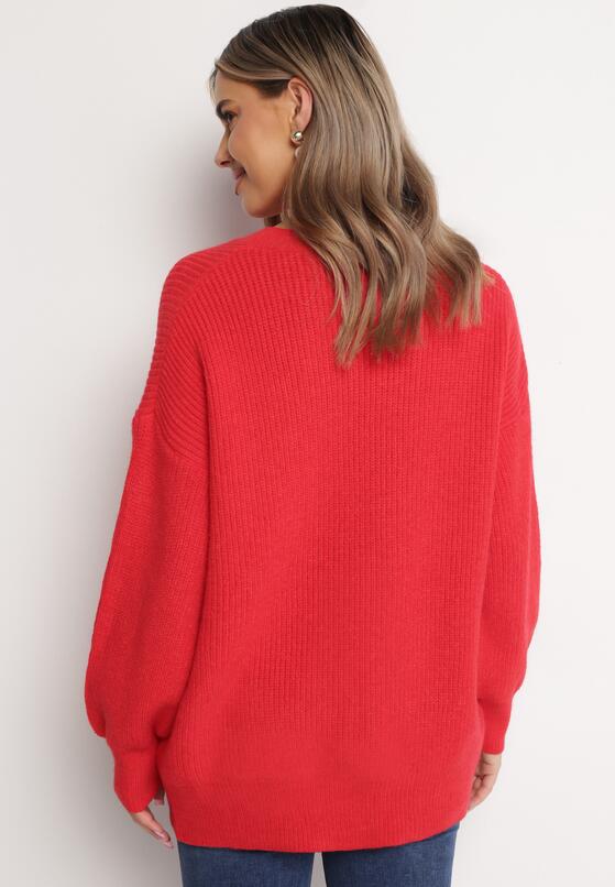 Czerwony Sweter Oversize z Okrągłym Dekoltem Ravo 3