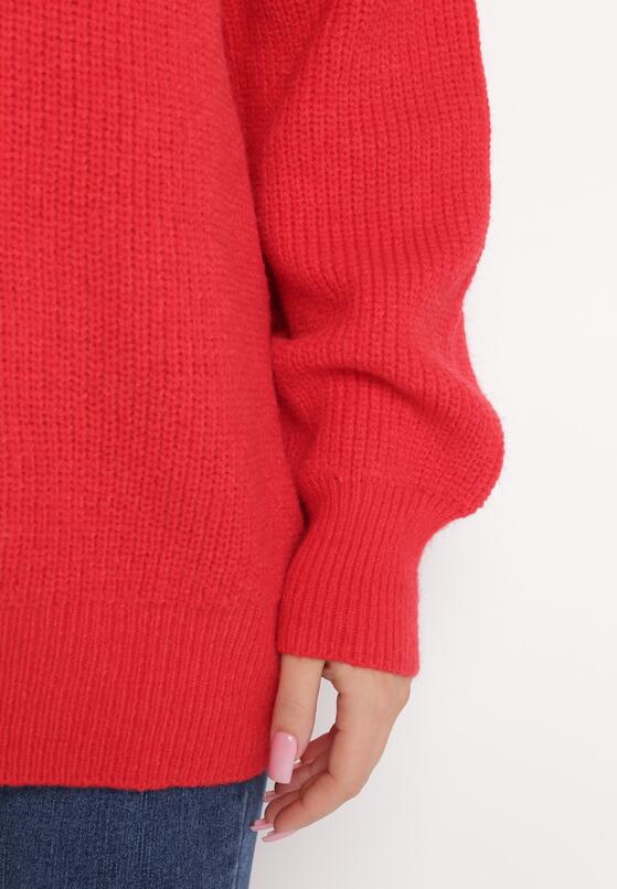 Czerwony Sweter Oversize z Okrągłym Dekoltem Ravo 5
