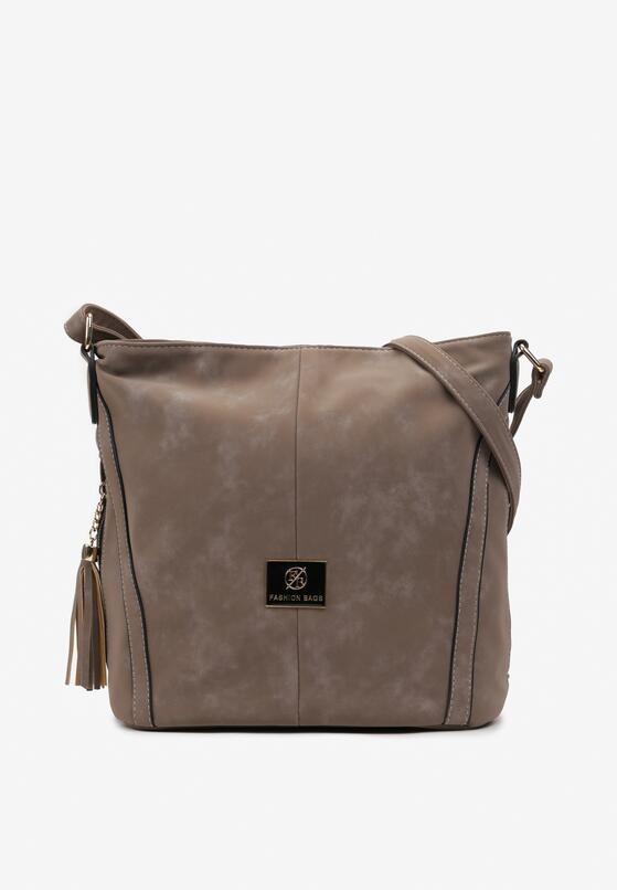 Ciemnobeżowa Torebka z Ekoskóry z Frędzlami na Regulowanym Pasku Deronitta 1