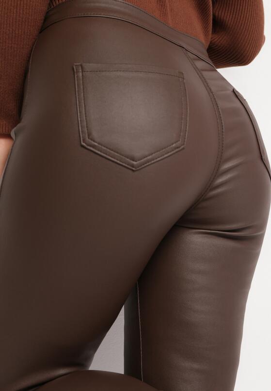 Brązowe Spodnie Skinny z Imitacji Skóry Stana 5
