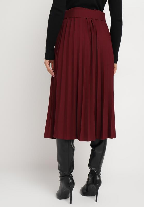 Bordowa Spódnica Midi Plisowana z Dopasowanym Paskiem w Komplecie Purnota 3