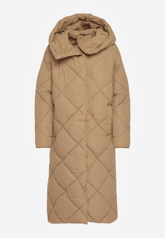 Ciemnobeżowa Kurtka Płaszcz z Geometrycznym Pikowaniem Johnatta 6