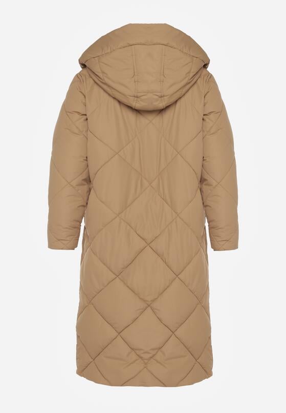 Ciemnobeżowa Kurtka Płaszcz z Geometrycznym Pikowaniem Johnatta 7