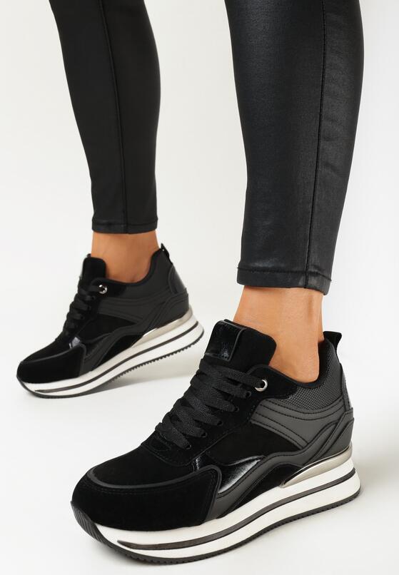 Czarne Sneakersy na Ukrytym Koturnie i Platformie Nencca 2