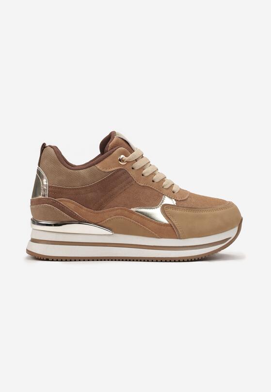 Ciemnobeżowe Sneakersy na Ukrytym Koturnie i Platformie Nencca 3