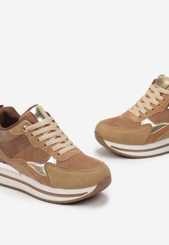 Ciemnobeżowe Sneakersy na Ukrytym Koturnie i Platformie Nencca 5