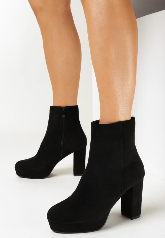 Czarne Botki na Słupku i Platformie Meoa 1