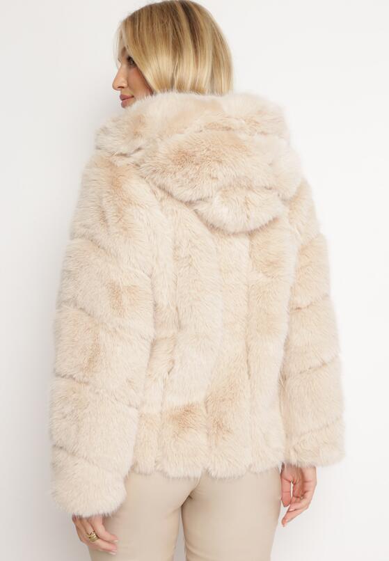 Beżowa Futrzana Kurtka z Kapturem Daviella 3