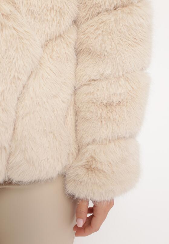 Beżowa Futrzana Kurtka z Kapturem Daviella 5