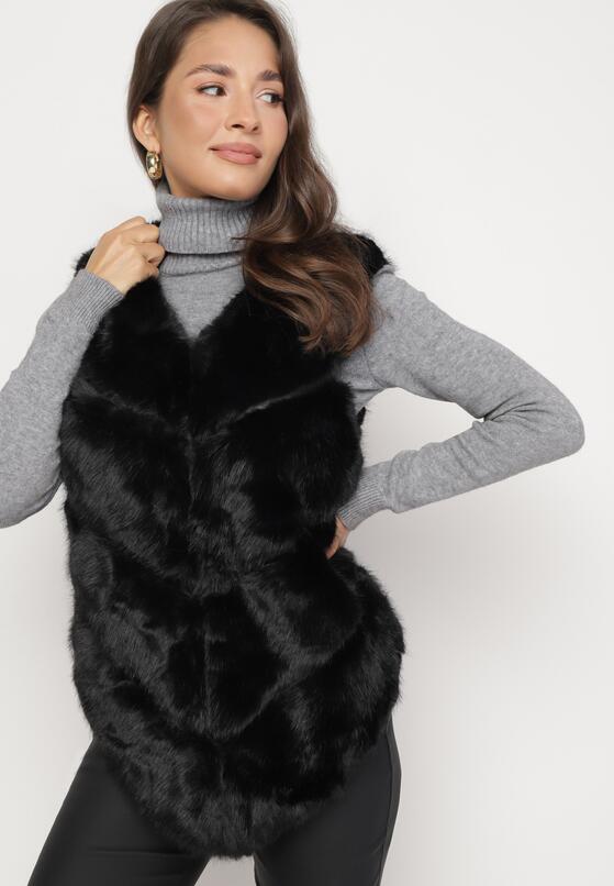 Czarna Futrzana Kamizelka z Wstawkami Sasireka 2
