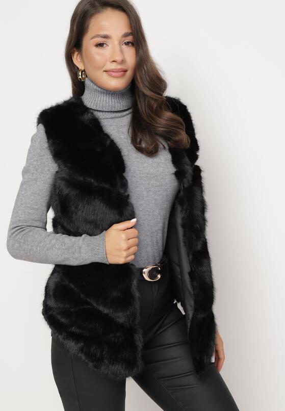 Czarna Futrzana Kamizelka z Wstawkami Sasireka 4