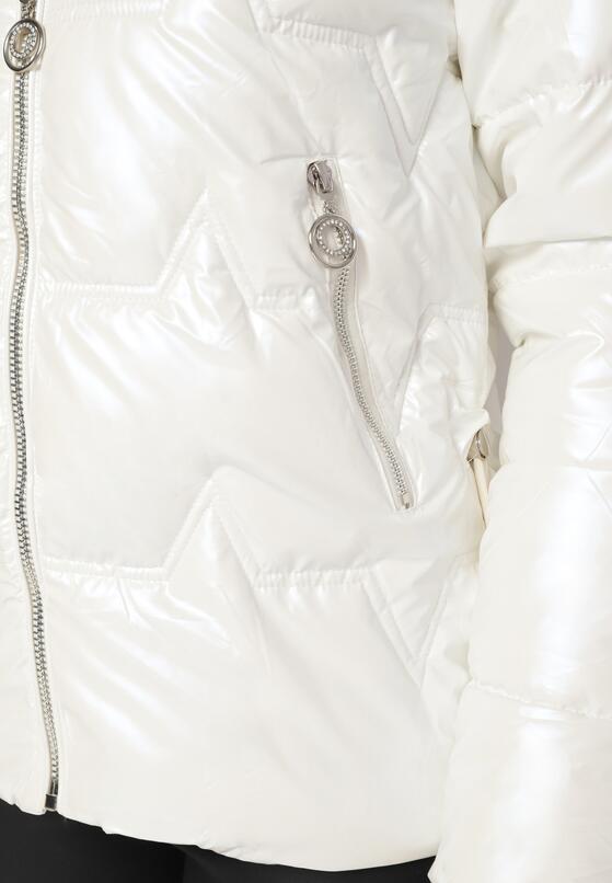 Jasnobeżowa Pikowana Kurtka z Kapturem i Ozdobnym Futerkiem Cerossa 5