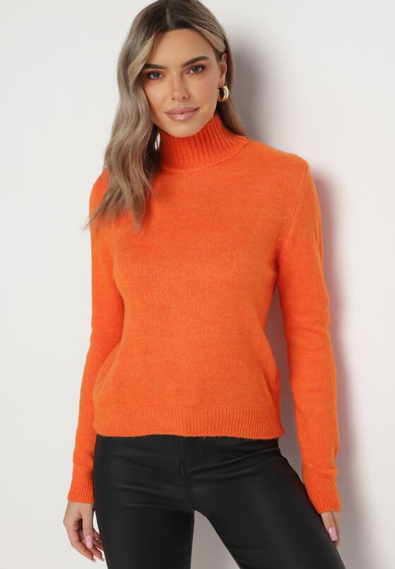 Pomarańczowy Sweter z Golfem i Elastycznej Dzianiny Vuzzema 2