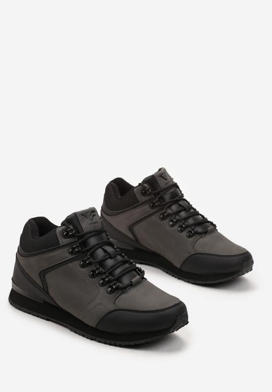 Szare Sznurowane Botki Sneakersy Ocieplane Barankiem Elorin 2