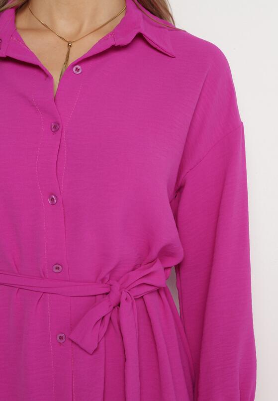 Fuksjowa Koszulowa Sukienka z Wiązanym Paskiem Stevania 5