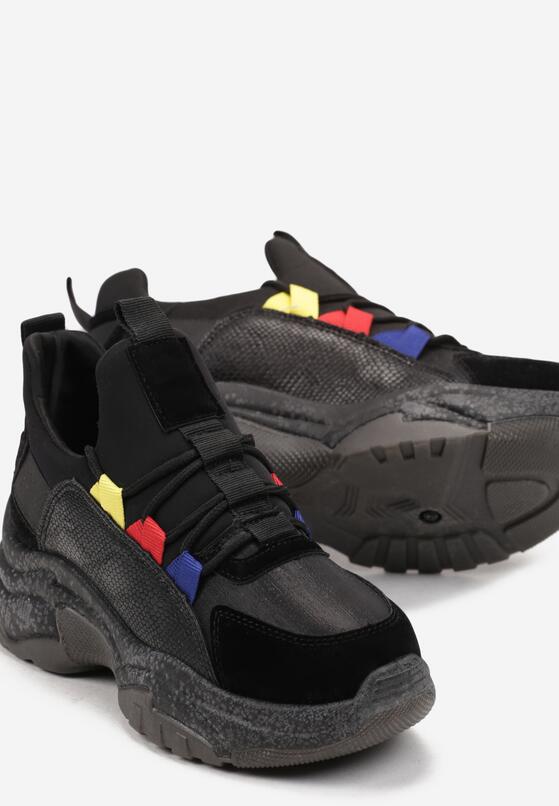 Czarne Sneakersy na Grubej Podeszwie z Ozdobnym Sznurowaniem Bordas 5