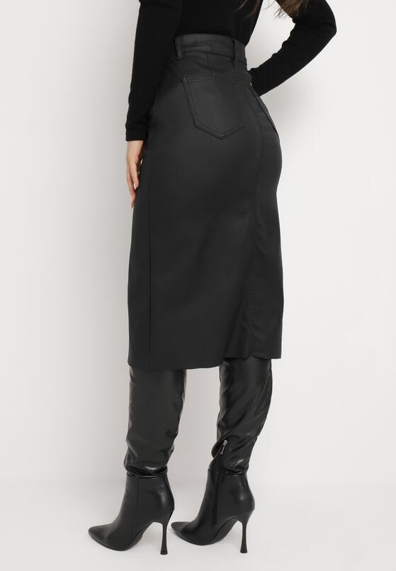 Czarna Ołówkowa Spódnica z Imitacji Skóry Finarwen 3