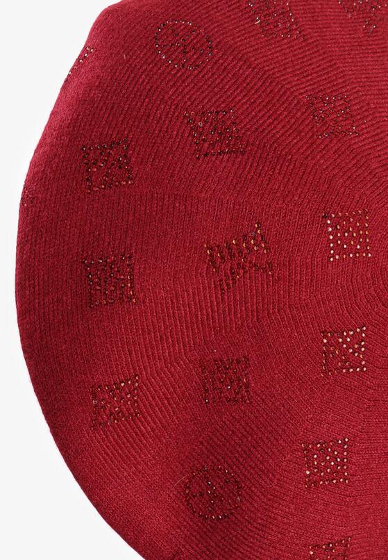 Bordowa Czapka Beret w Cyrkonie Nanto 2