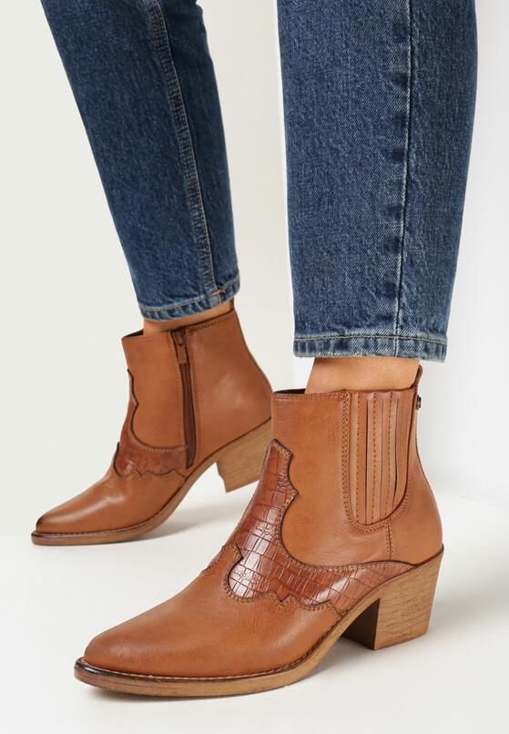 Brązowe Botki Kowbojki na Stożku Thandoris 2