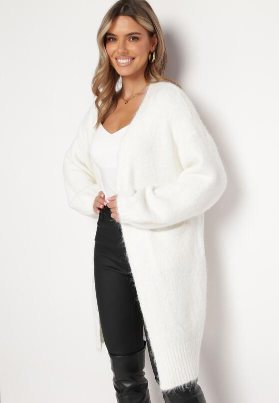 Biały Kardigan z Wełną o Fasonie Oversize Zarelia 4