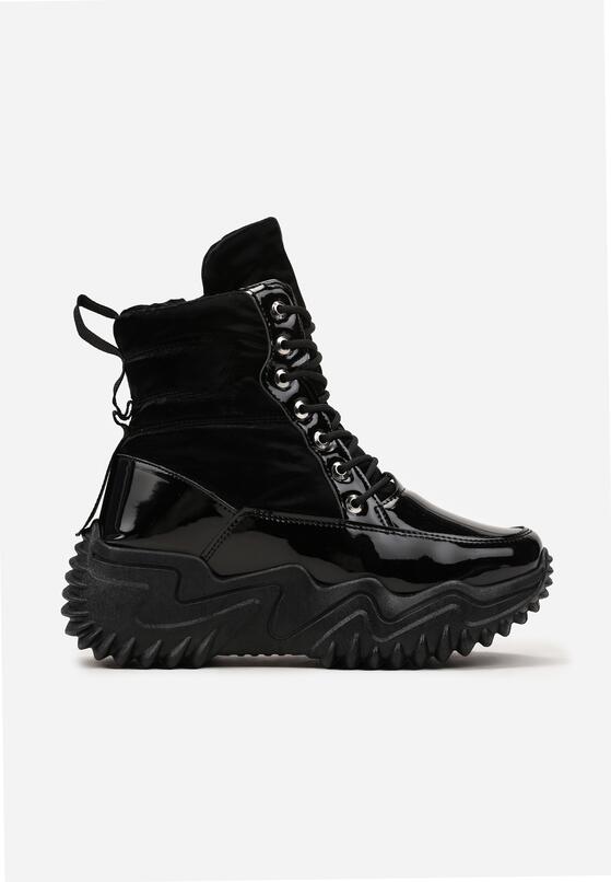 Czarne Lakierowane Sneakersy na Platformie z Wiązaniem Lorianah 5