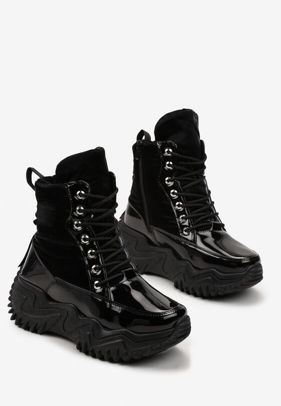 Czarne Lakierowane Sneakersy na Platformie z Wiązaniem Lorianah 6