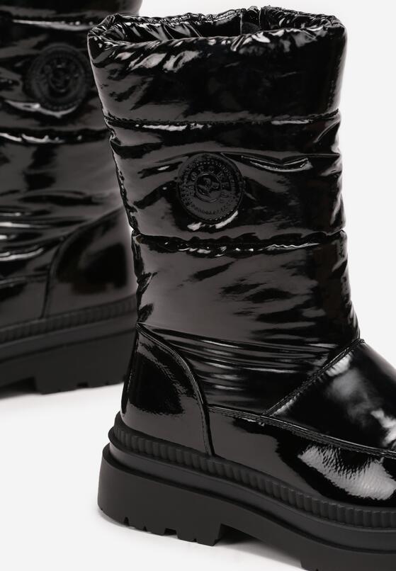 Czarne Pikowane Śniegowce na Grubej Podeszwie z Okrągłą Naszywką Velluia 5