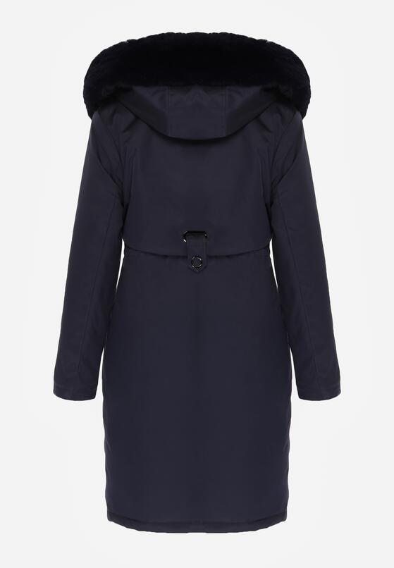 Granatowa Kurtka za Kolano ze Ściągaczem i Kapturem z Futerkiem Adoresa 7