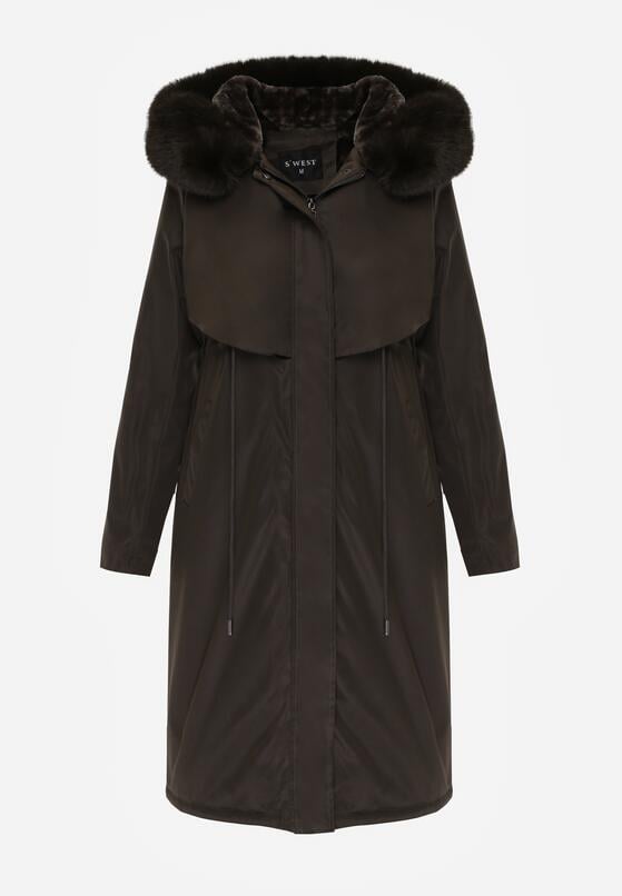 Zielona Kurtka za Kolano ze Ściągaczem i Kapturem z Futerkiem Adoresa 6