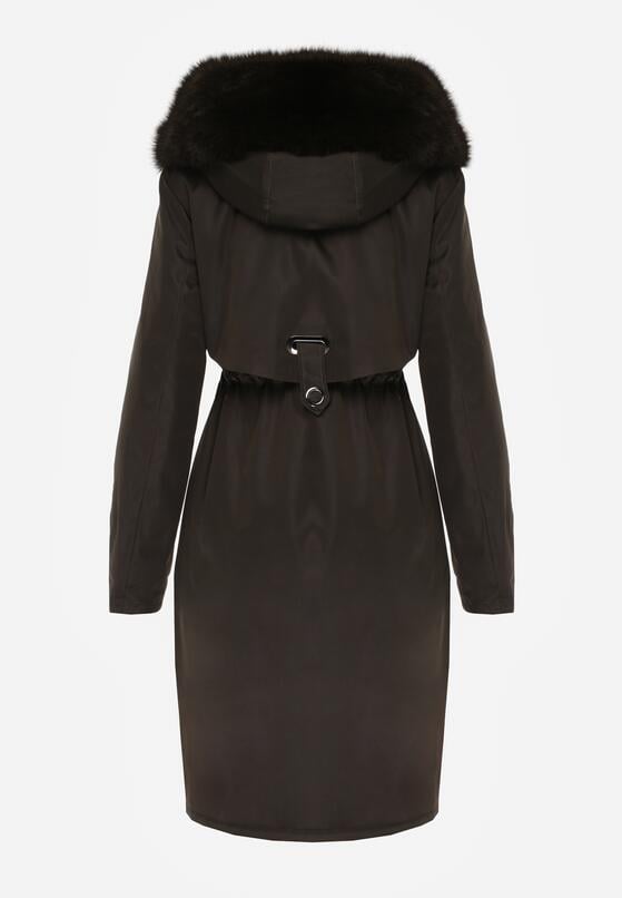 Zielona Kurtka za Kolano ze Ściągaczem i Kapturem z Futerkiem Adoresa 7