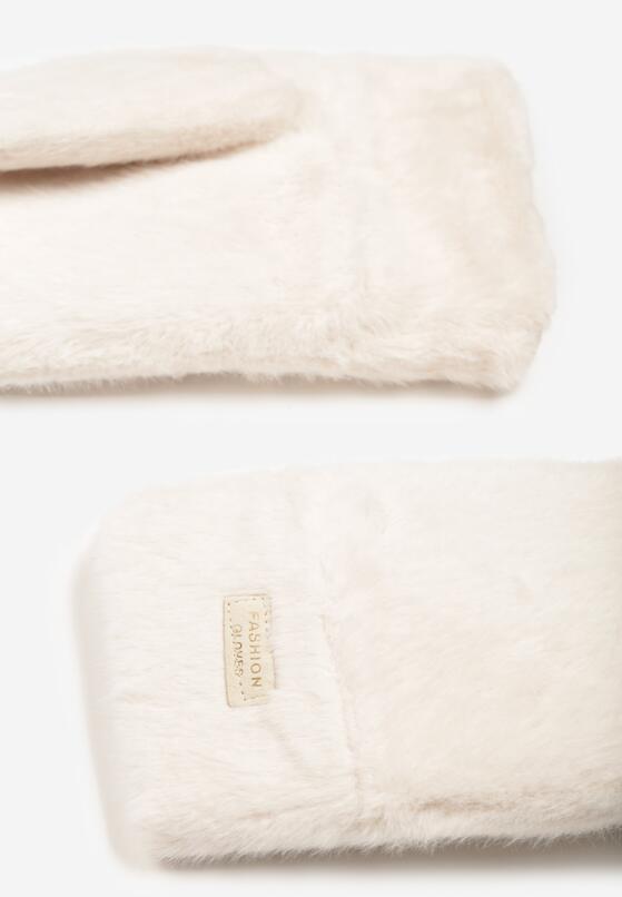 Beżowe Puszyste Rękawiczki z Jednym Palcem Brenita 2