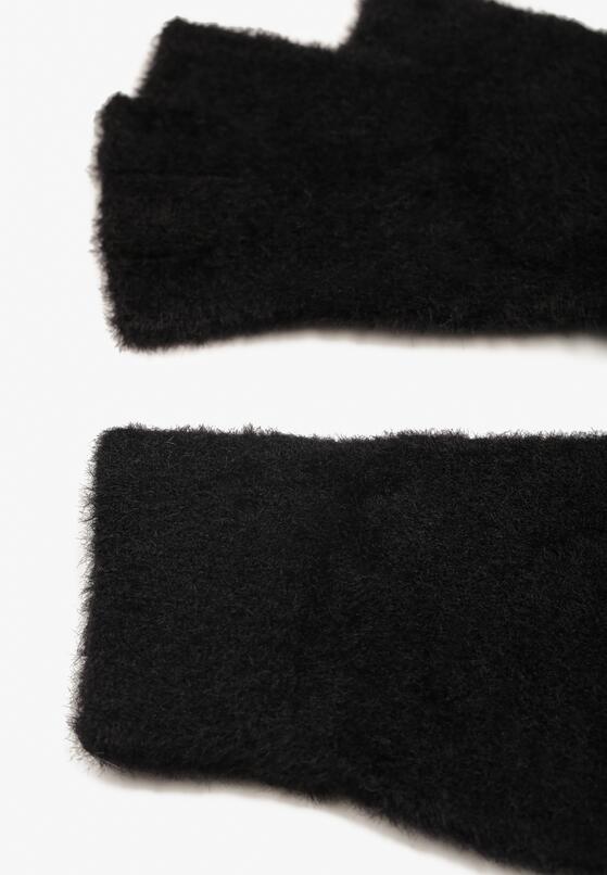 Czarne Rękawiczki Bez Palców z Dzianiny o Długim Włosiu Iraline 2