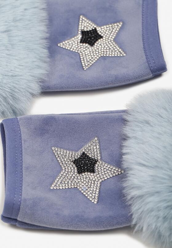 Niebieskie Rękawiczki Bez Palców z Futerkiem i Cyrkoniami Hanelia 2