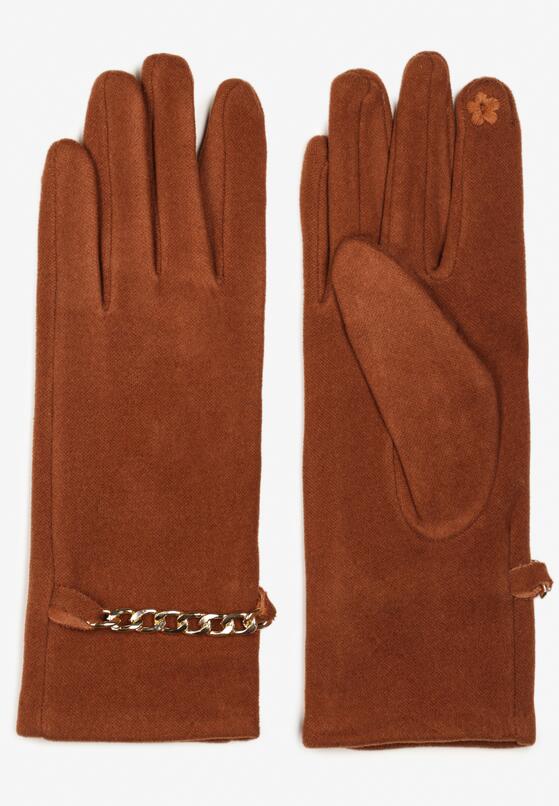 Brązowe Ocieplane Rękawiczki z Łańcuszkiem Basora 1