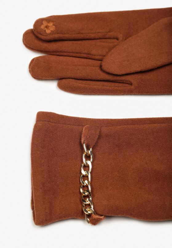 Brązowe Ocieplane Rękawiczki z Łańcuszkiem Basora 2
