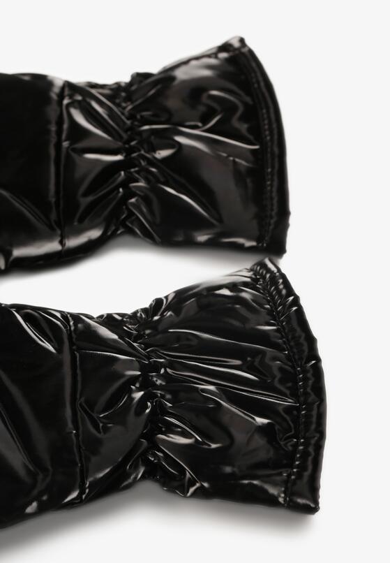 Czarne Błyszczące Rękawiczki z Jednym Palcem i Ozdobnym Pikowaniem Uralinne 2