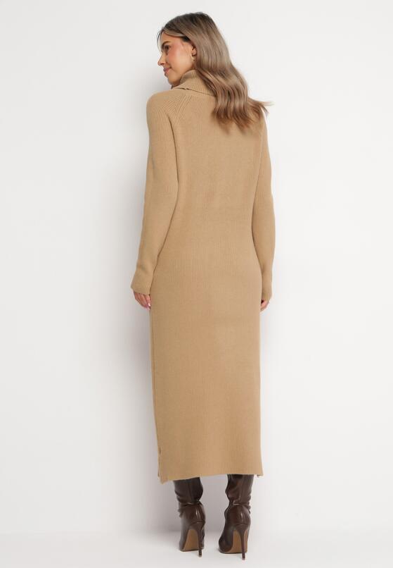 Ciemnobeżowa Sukienka Sweterkowa z Golfem Nazareth 3