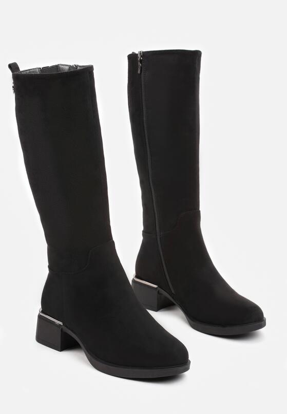 Czarne Kozaki z Ekozamszu na Niskim Słupku z Metalicznymi Ozdobami Corelia 4