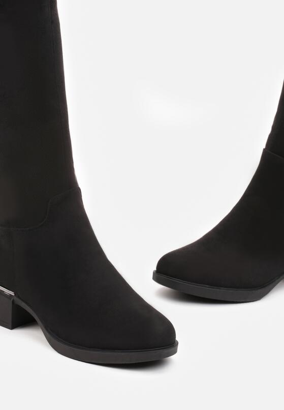 Czarne Kozaki z Ekozamszu na Niskim Słupku z Metalicznymi Ozdobami Corelia 5