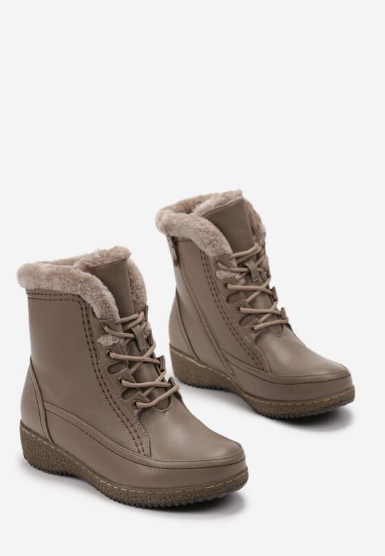 Ciemnobeżowe Botki za Kostkę z Sznurowaniem Darinthia 4