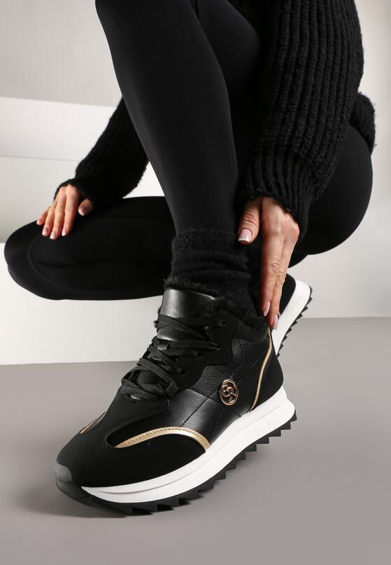 Czarne Ocieplane Sneakersy na Platformie z Protektorem Solina 2