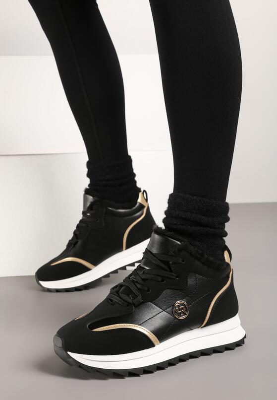 Czarne Ocieplane Sneakersy na Platformie z Protektorem Solina 3