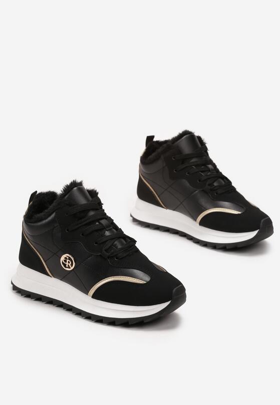 Czarne Ocieplane Sneakersy na Platformie z Protektorem Solina 5