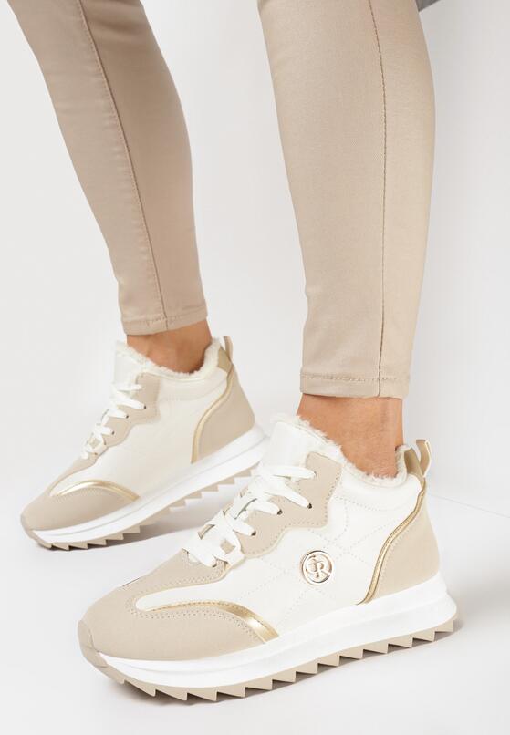 Beżowe Ocieplane Sneakersy na Platformie z Protektorem Solina 2