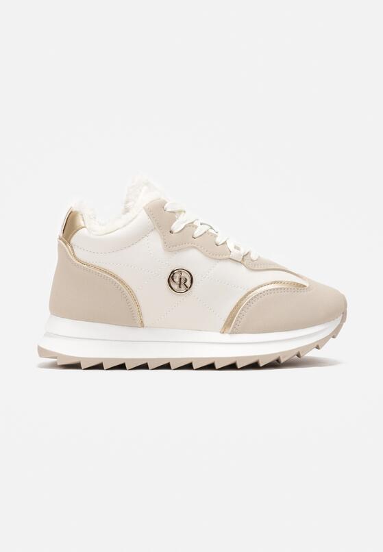 Beżowe Ocieplane Sneakersy na Platformie z Protektorem Solina 3