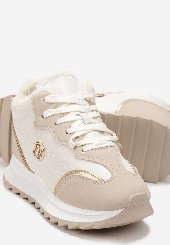Beżowe Ocieplane Sneakersy na Platformie z Protektorem Solina 5