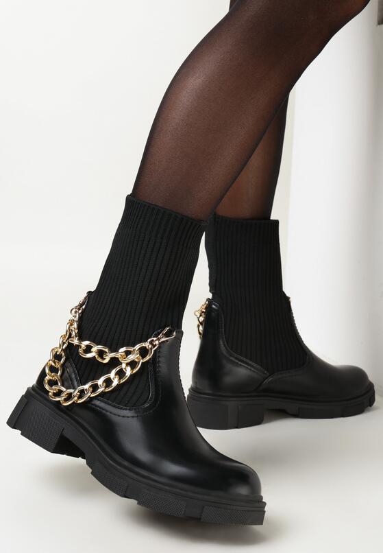 Czarne Botki ze Skarpetkową Cholewką i Łańcuchami Delirra 2