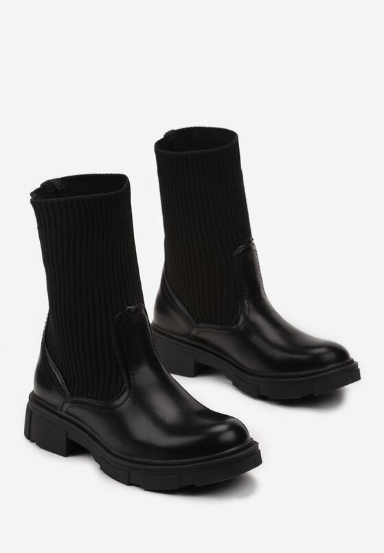 Czarne Botki ze Skarpetkową Cholewką i Łańcuchami Delirra 4